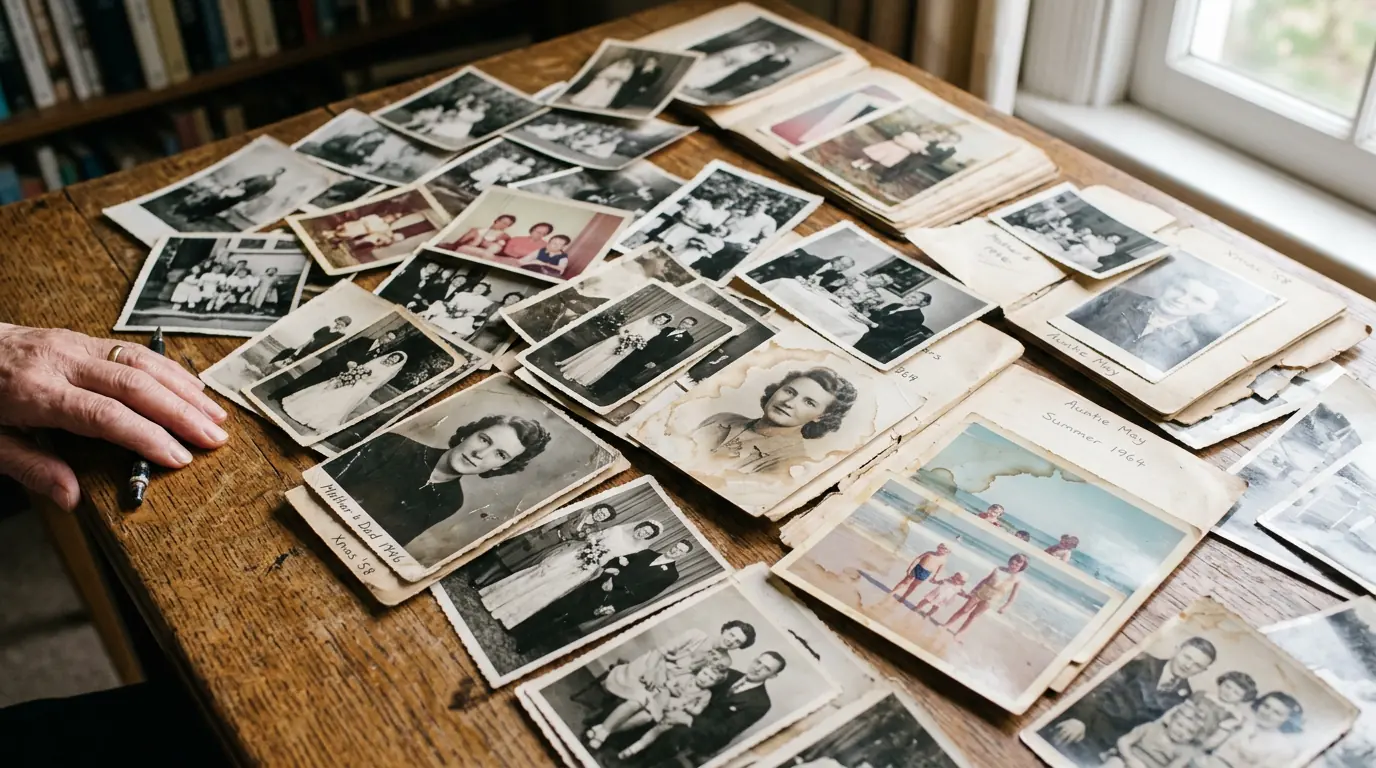 Anciennes photos de famille sur une table